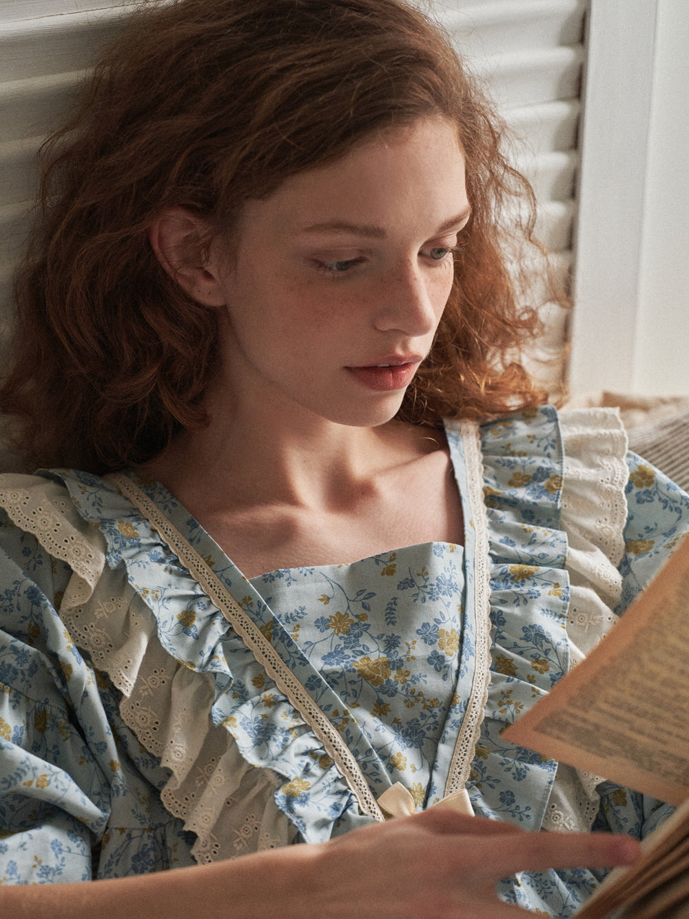 Blue Meadow Ruffle Lounge Gown