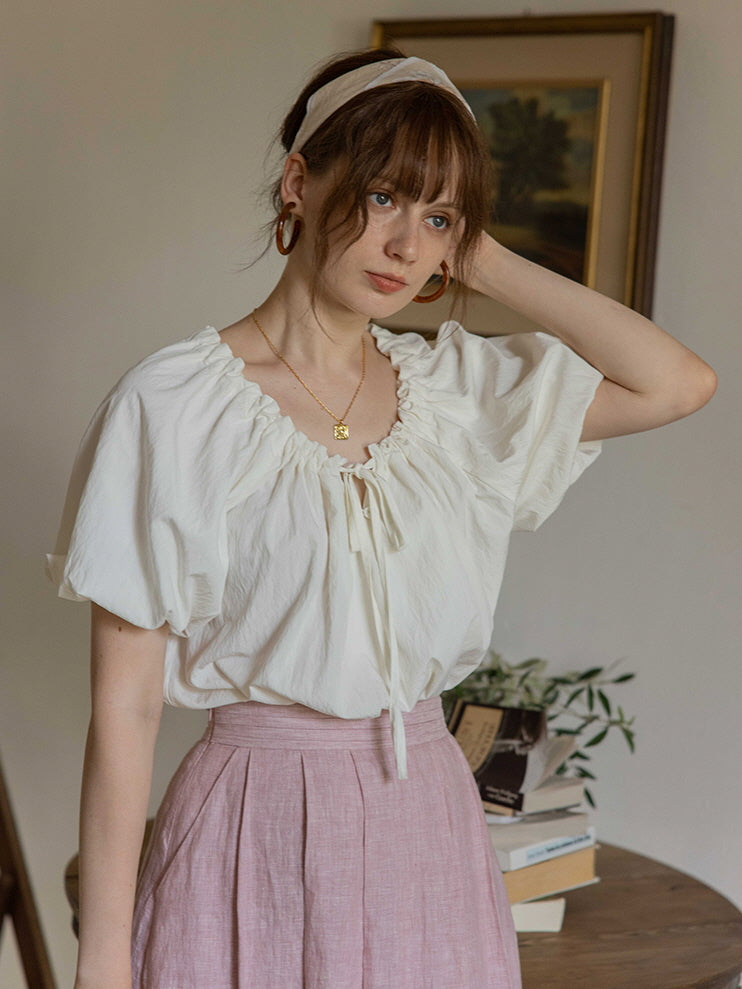 Olivia's White Puff-Sleeve Summer Blouse