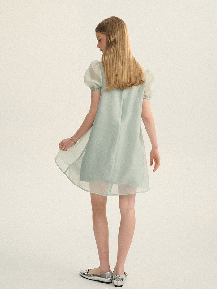 Mint Fairy Puff Sleeve Dress