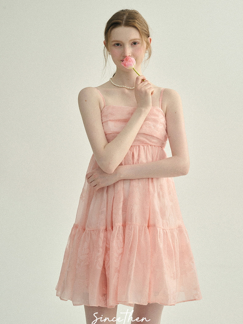 Blush Petal Ruffle Back Bow Dress