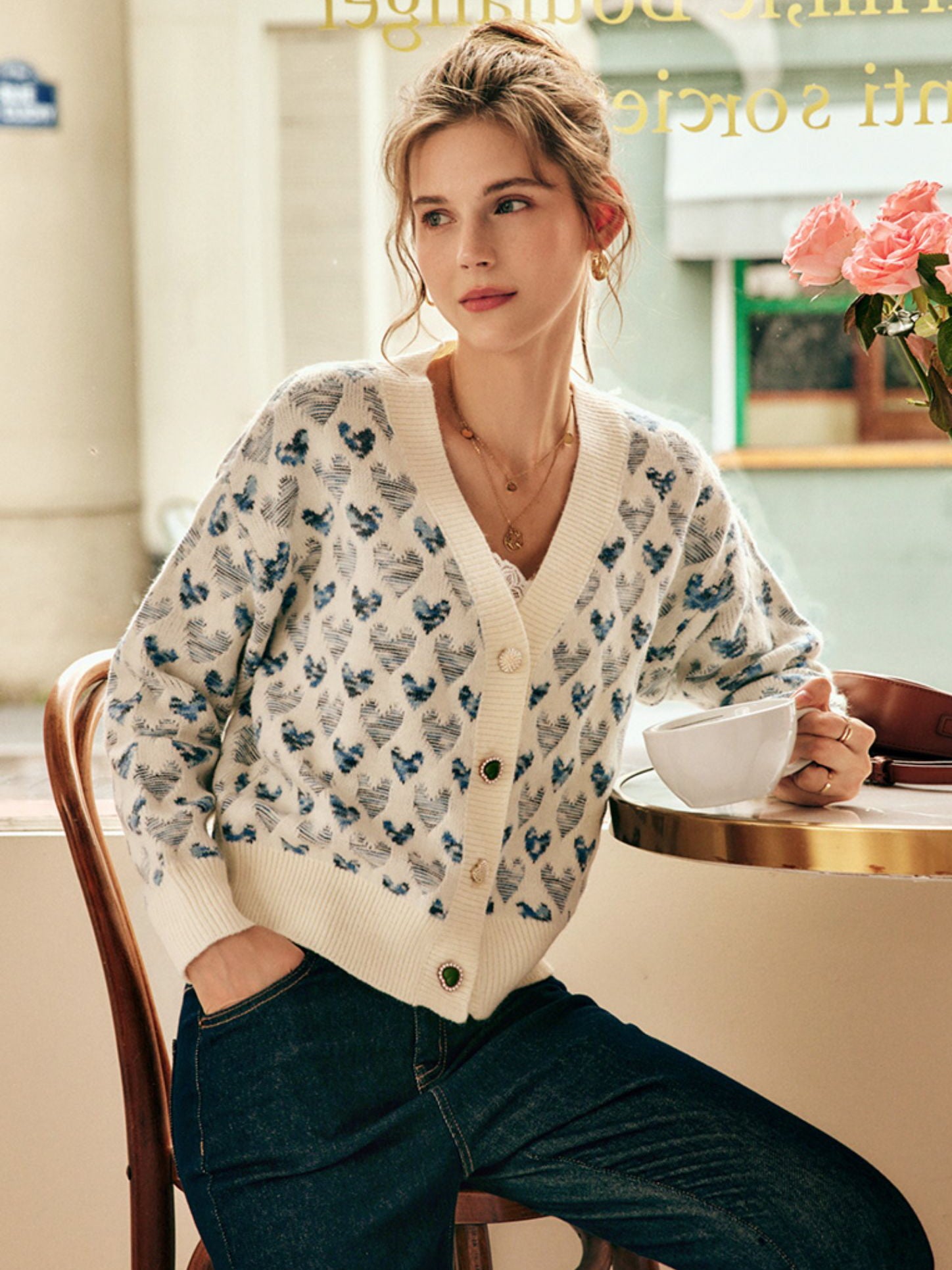 Vintage Blue Heart Knit Cardigan