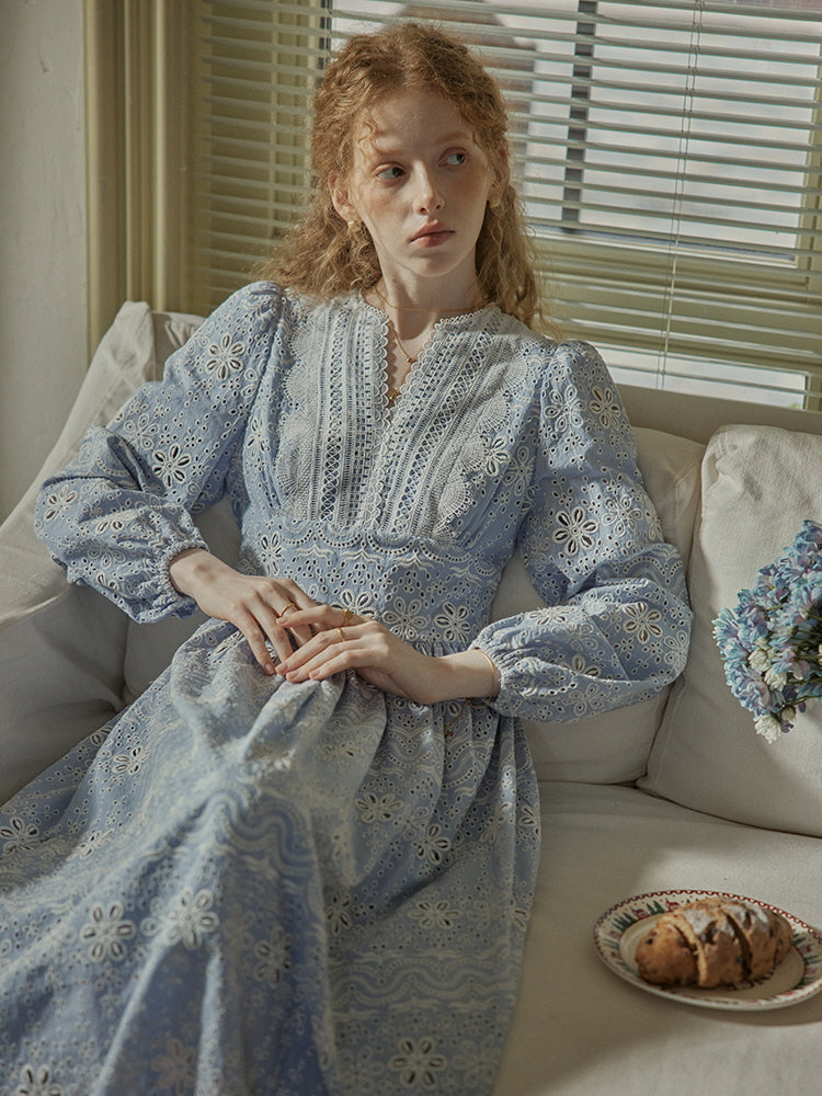 Enchanted Blue Embroidered Cotton Dress