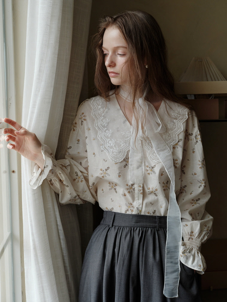 Vintage Floral Lace Collar Blouse