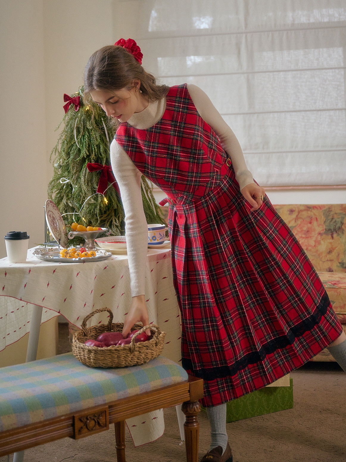 Classic Red Tartan Plaid Sleeveless Dress