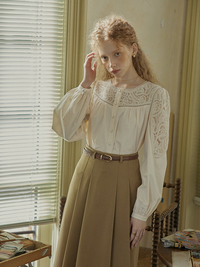 Romantic Lace Yoke Cotton Blouse