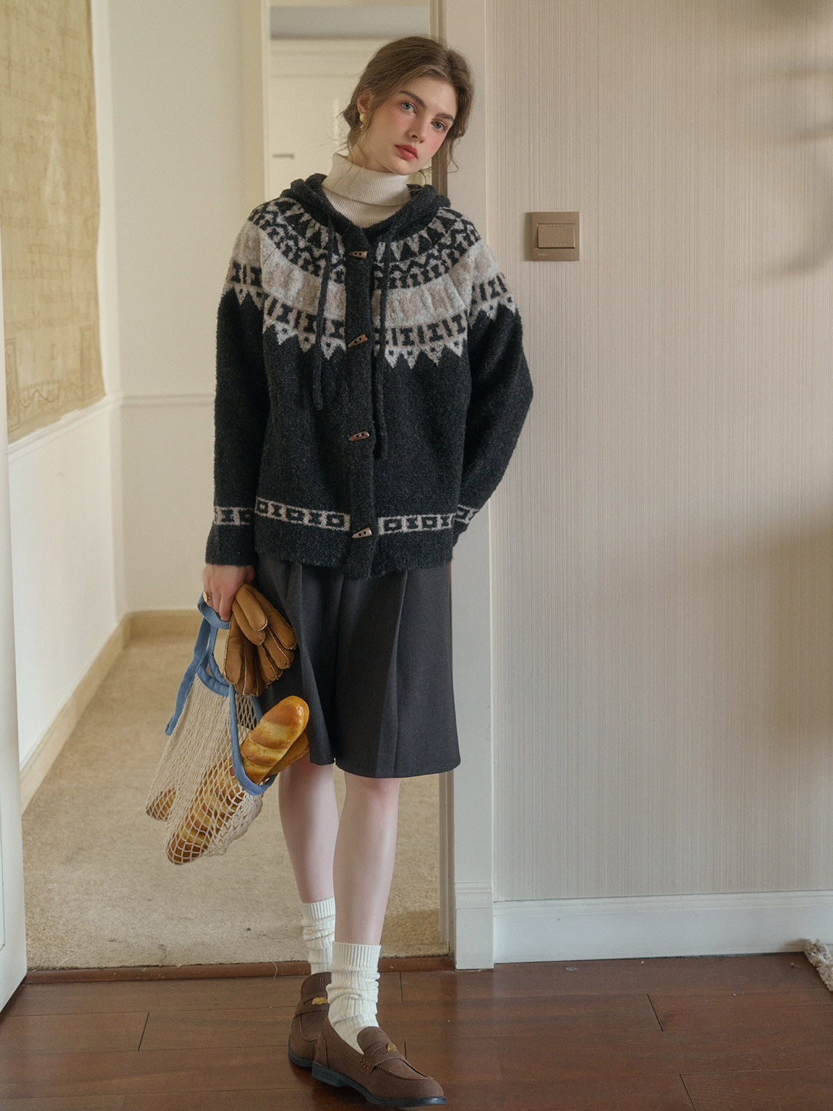 Vintage Nordic-Inspired Wool Blend Cardigan