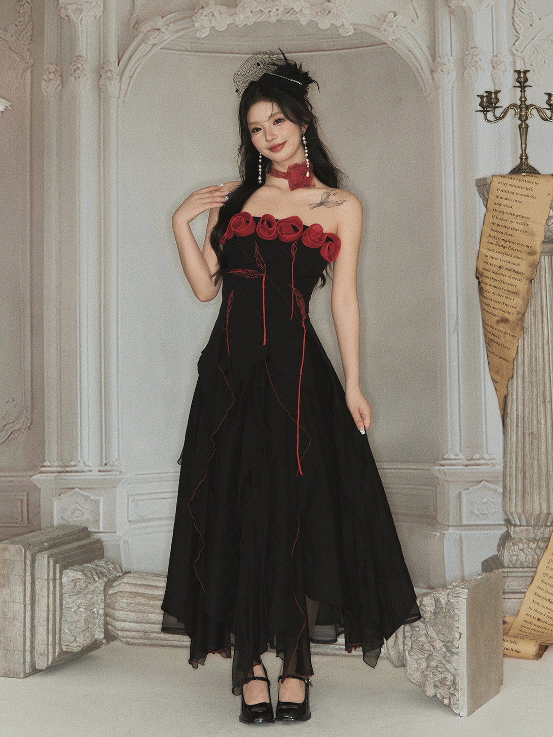 Enchanted Rose Embroidered Corset & Flowing Chiffon Skirt
