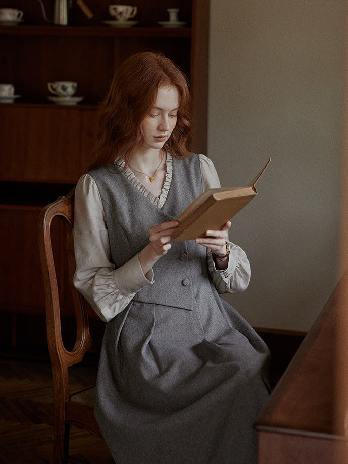 Vintage Elegance Pleated Vest Dress