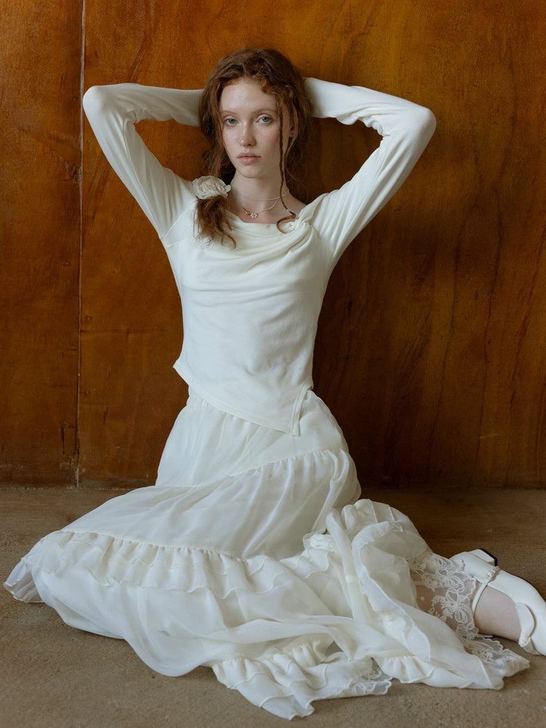 Elegant Rose Ivory Draped Top