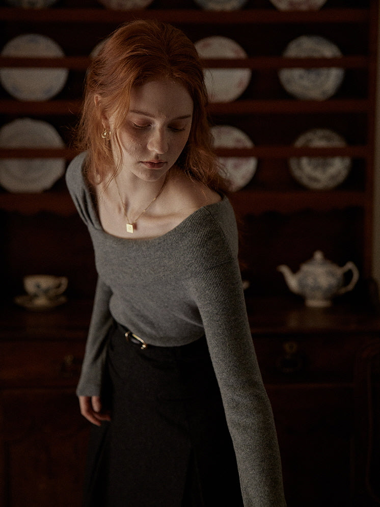 Elegant Off-Shoulder Wool Sweater