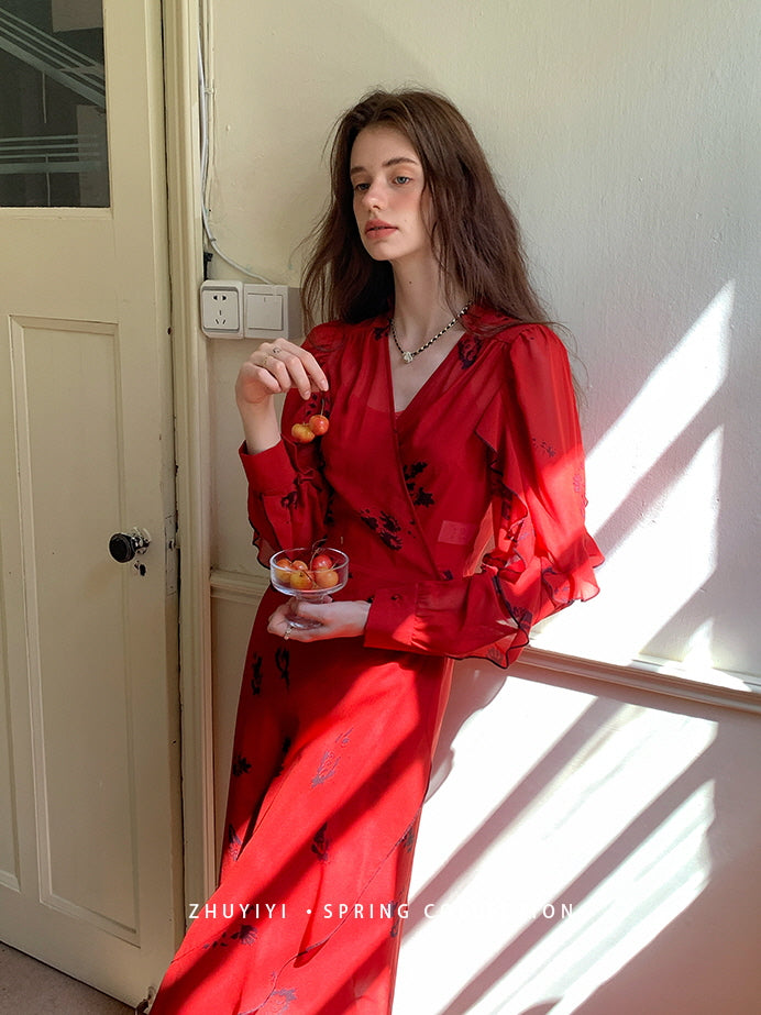 Scarlet Bloom Vintage Wrap Dress