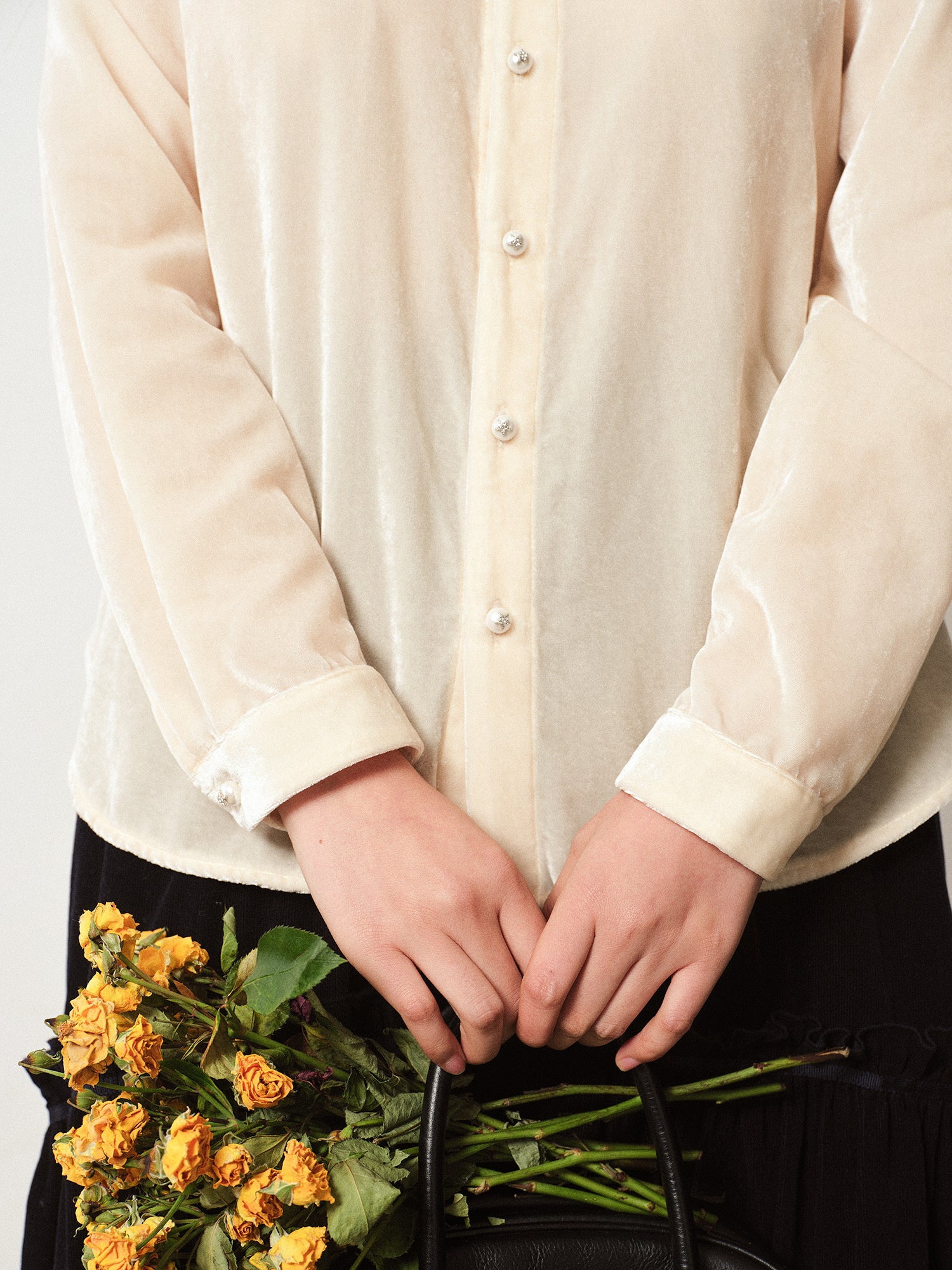 Vintage Velvet Blouse with Frilled Floral Collar