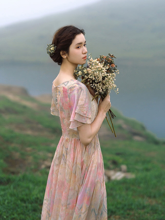 Jasmine's Vintage Floral Chiffon Dress