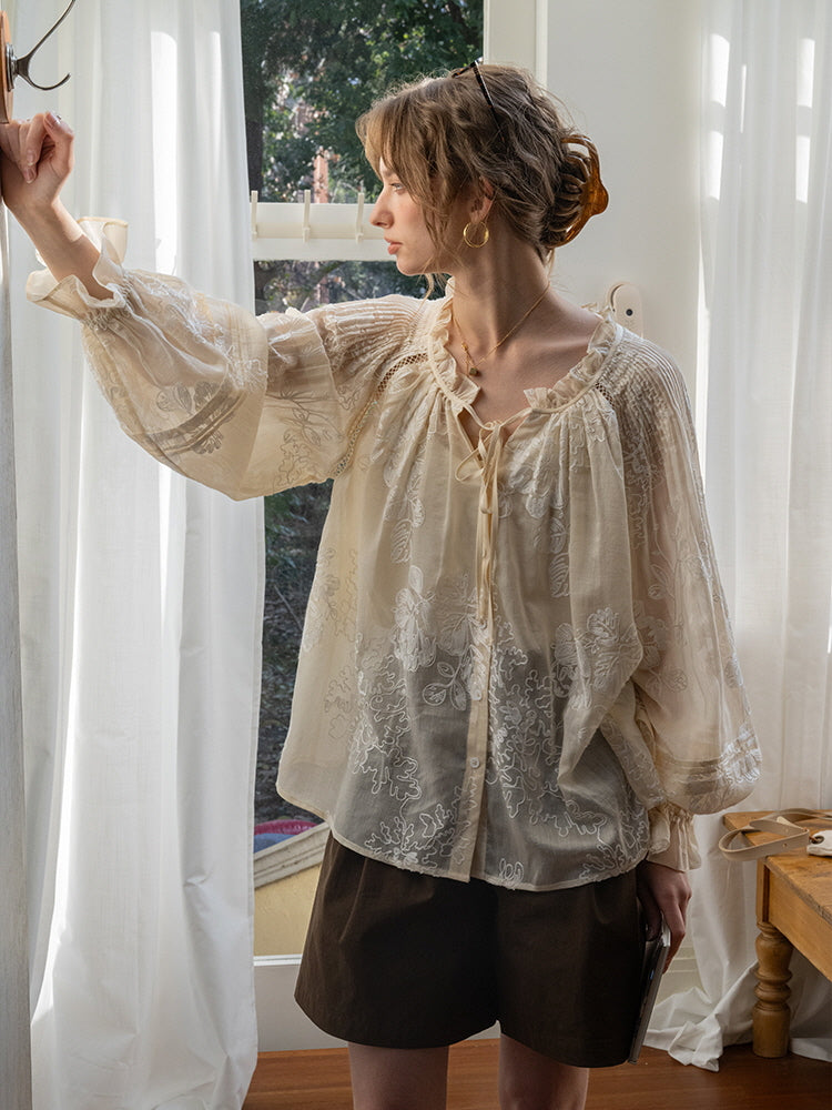 Ethereal Embroidered Lace Blouse