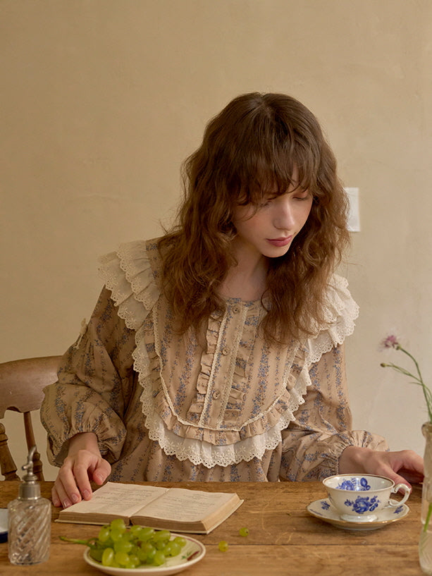 Vintage Ruffle Cotton Pajama Set