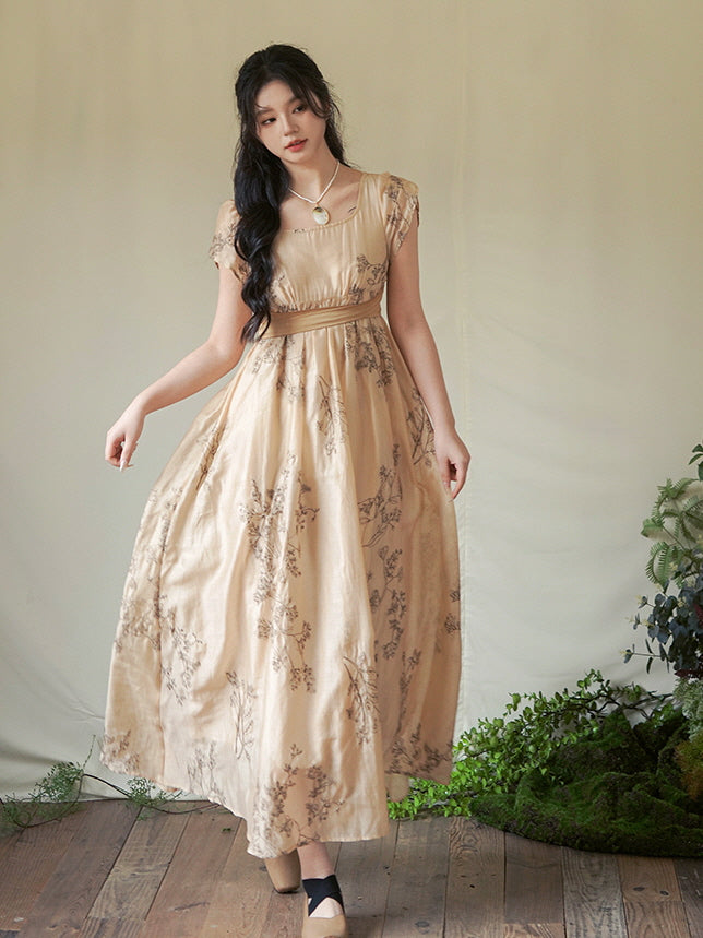 Golden Meadow Vintage Floral Dress