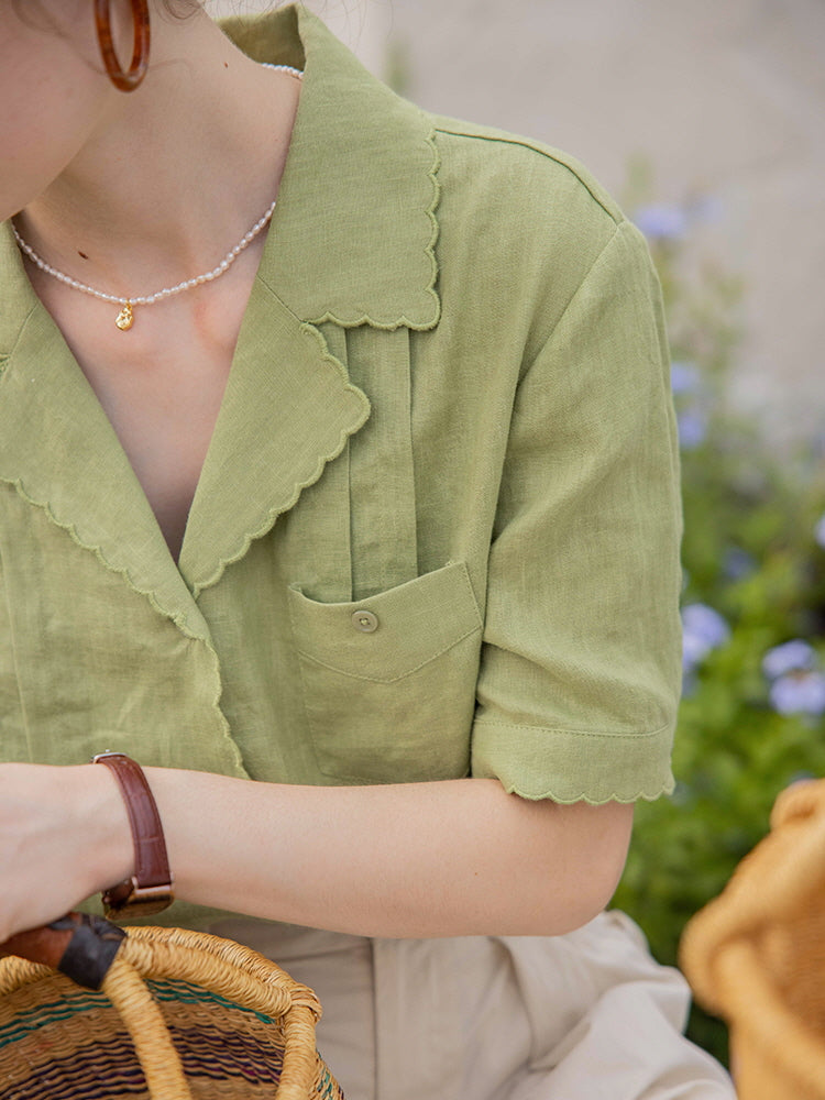 Sophia's Green Linen Blouse