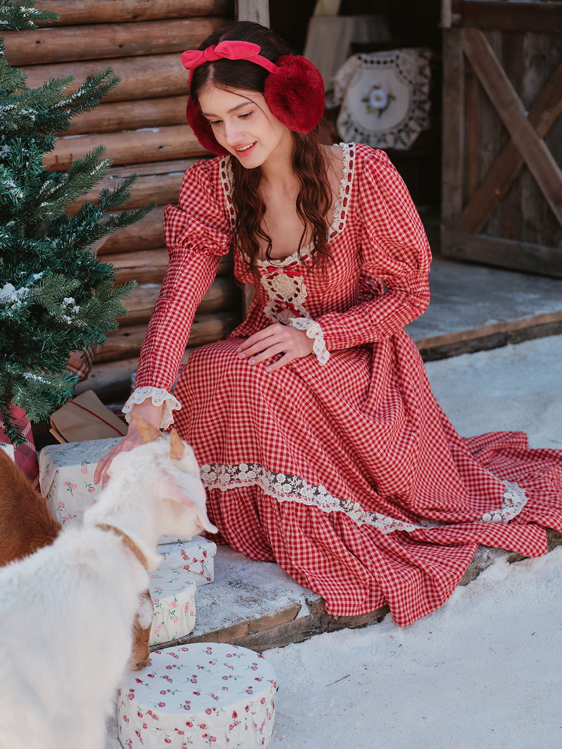 Vintage Cottagecore Red Gingham Dress