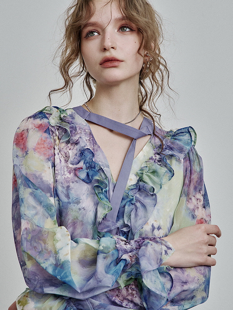 Ethereal Watercolor Ruffle Dress