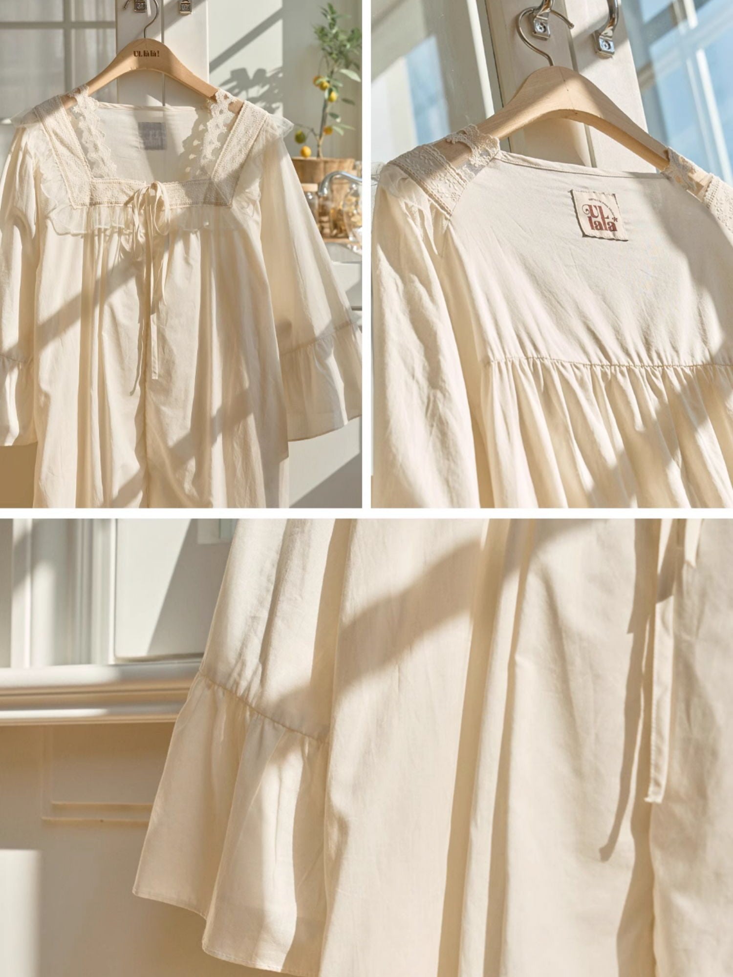 Lace Collar Cotton Lounge Gown