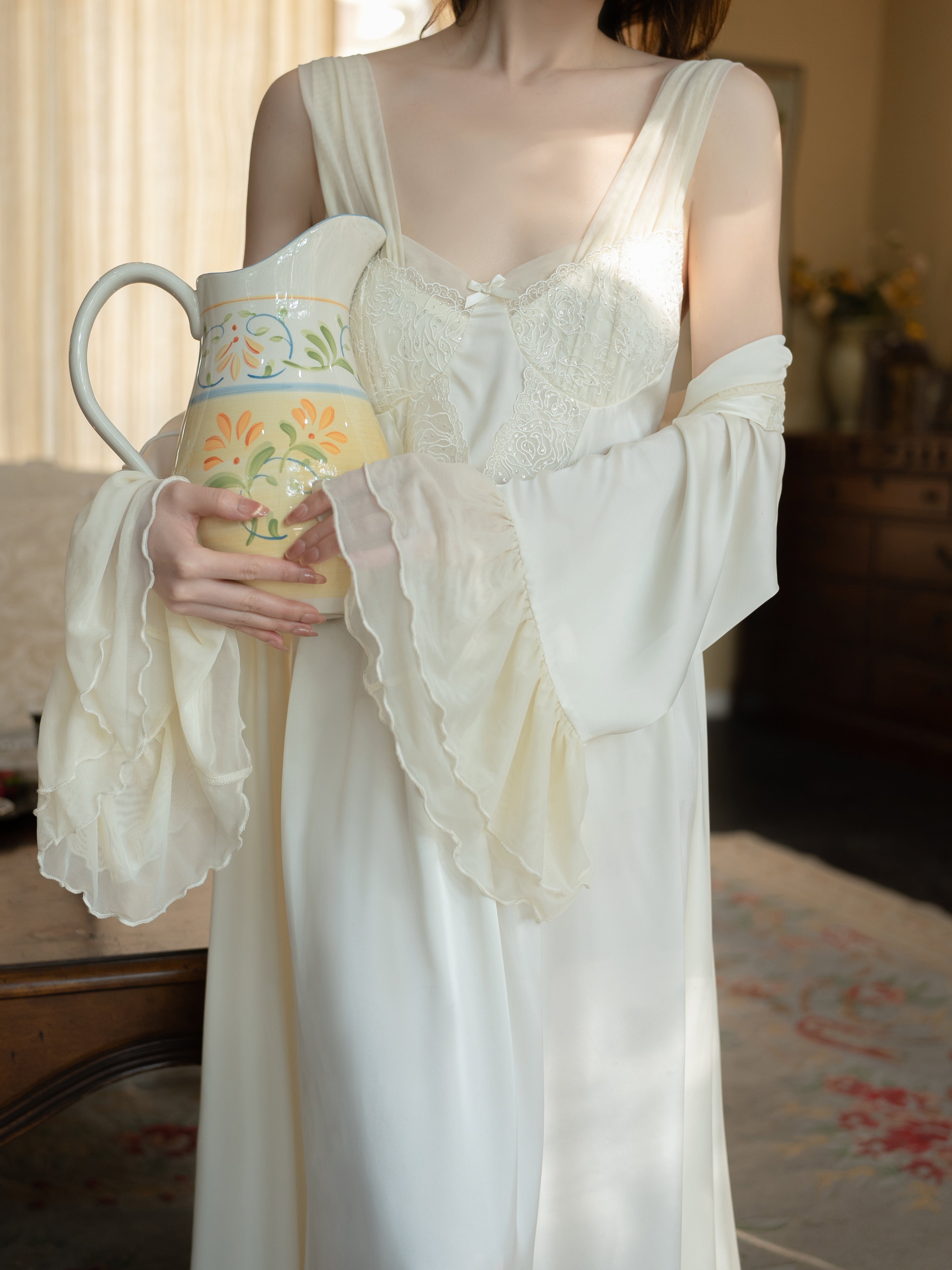 Princess Rose Lace Lounge Gown Set