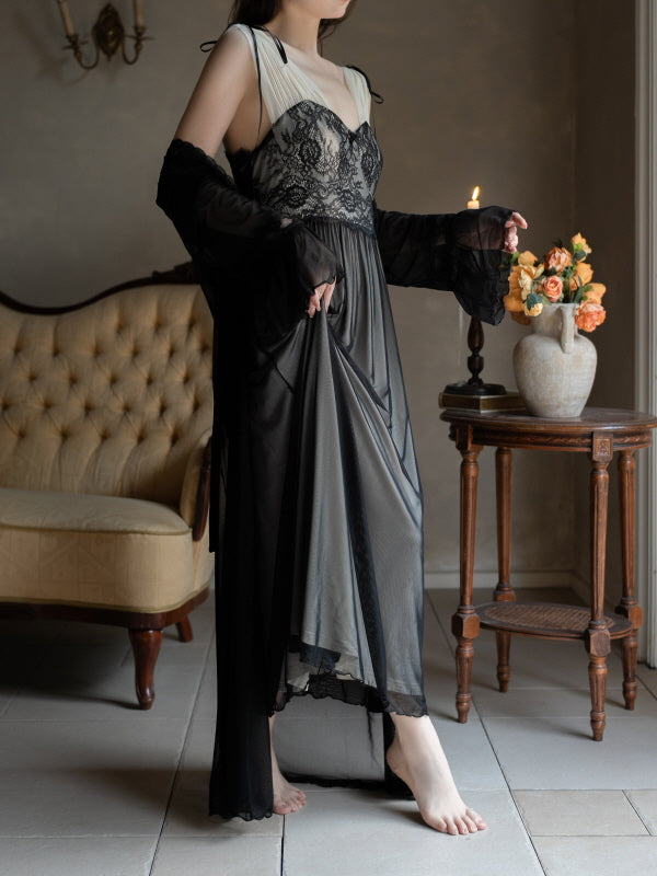 Noir Elegance Lace Nightgown Set