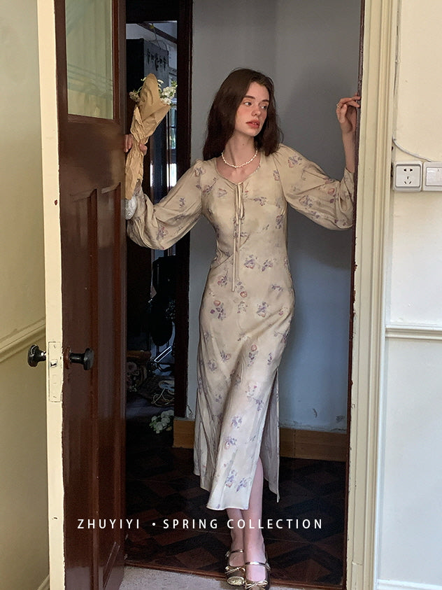 Vintage Bloom Sheer Sleeve Dress