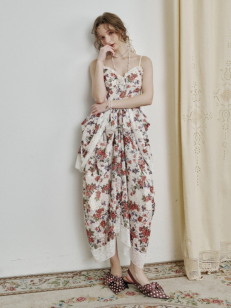 Fairytale Rose Draped Lace Dress