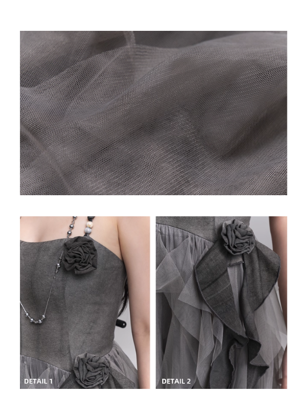 Gray Rose Tiered Tulle Dress