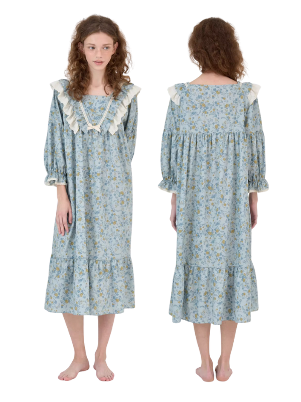 Blue Meadow Ruffle Lounge Gown