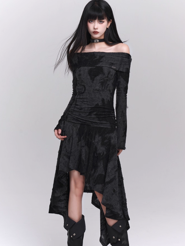gothic velvet dress Historically Inspired Structured Gown in Black irregular draping and layered black mesh hem Lovebites Red Velvet Ruffle Dress