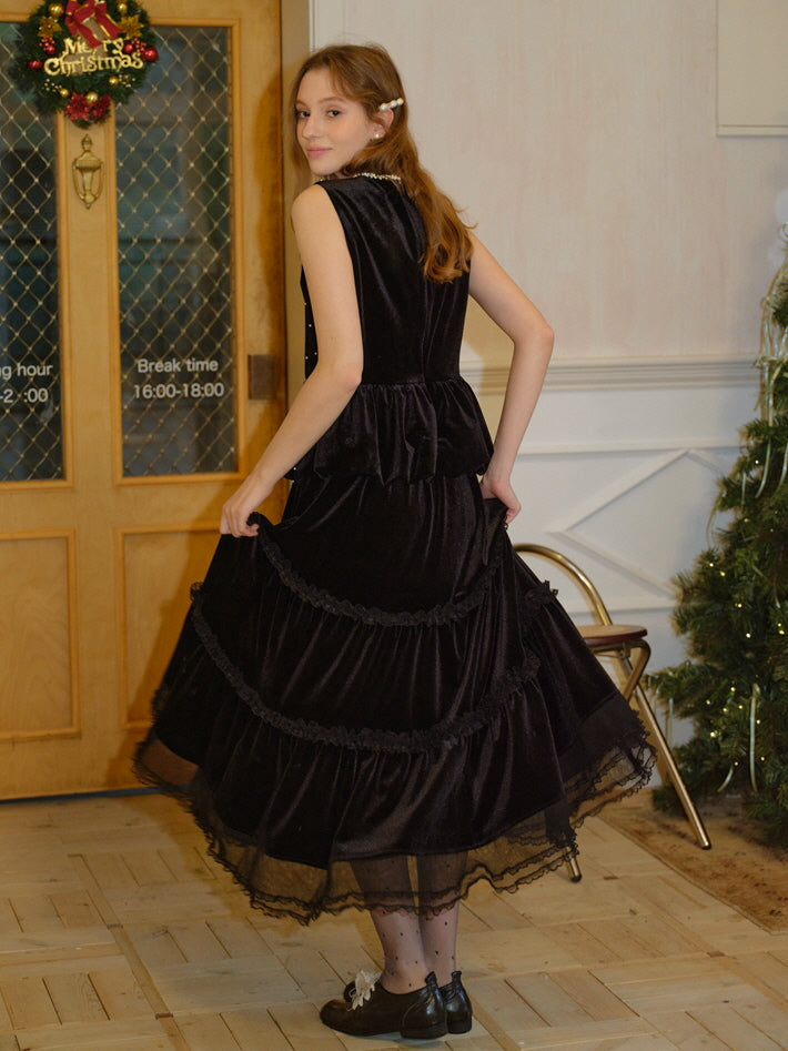 Midnight Velvet Tiered Skirt