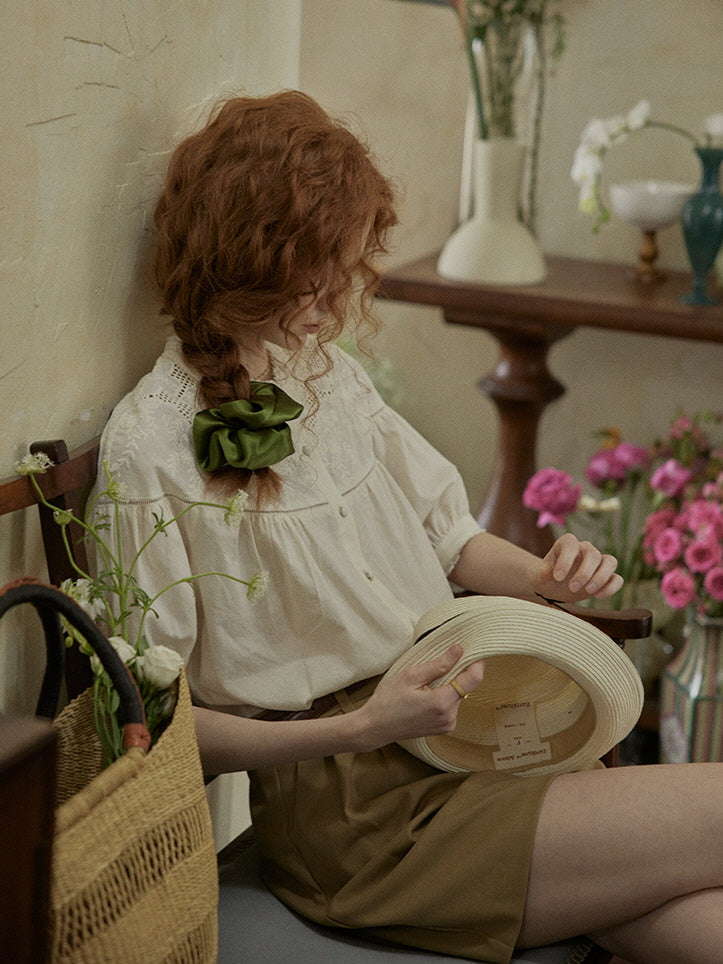 Victorian Lace Embroidered Cotton Blouse