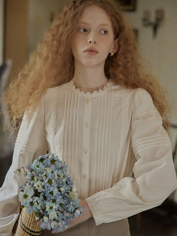 Romantic Vintage Pintuck Lace Blouse