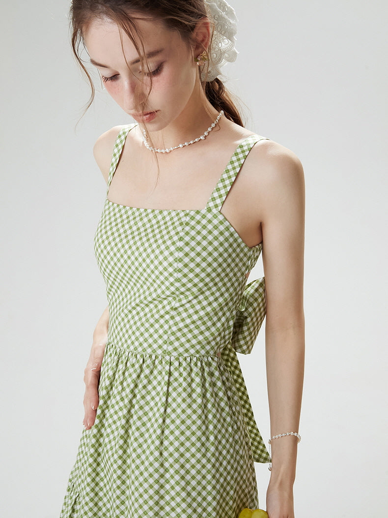 Cottagecore Gingham Bow-Tie Maxi Dress