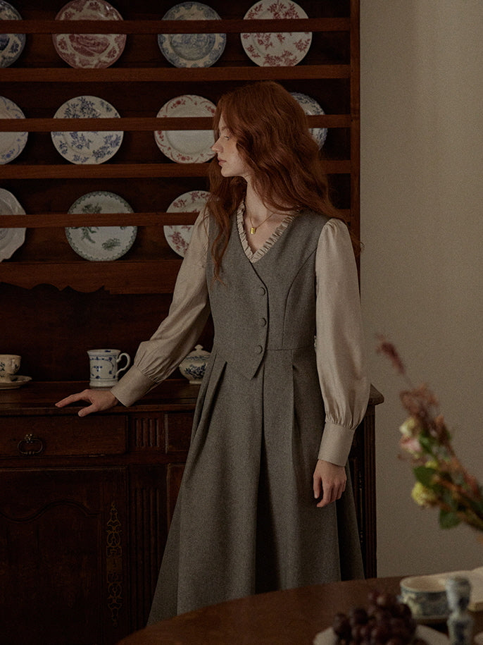 Vintage Elegance Pleated Vest Dress