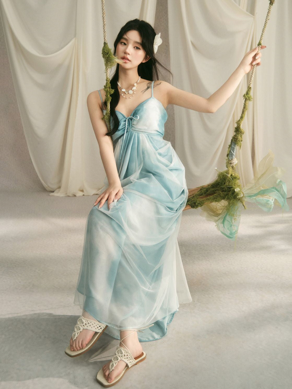 Cloud Watercolor Fairycore Dress Sheer Layers | Fantasy Aesthetic Outfit Blue / S Cloud Watercolor Fairycore Dress Sheer Layers | Fantasy Aesthetic Outfit Blue / S
