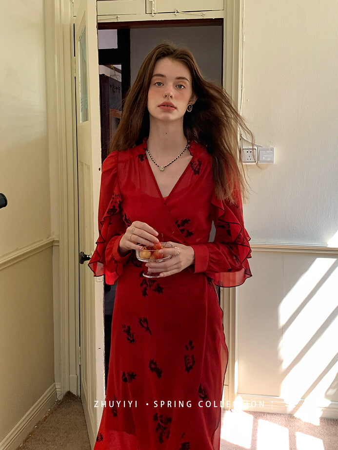 Scarlet Bloom Vintage Wrap Dress