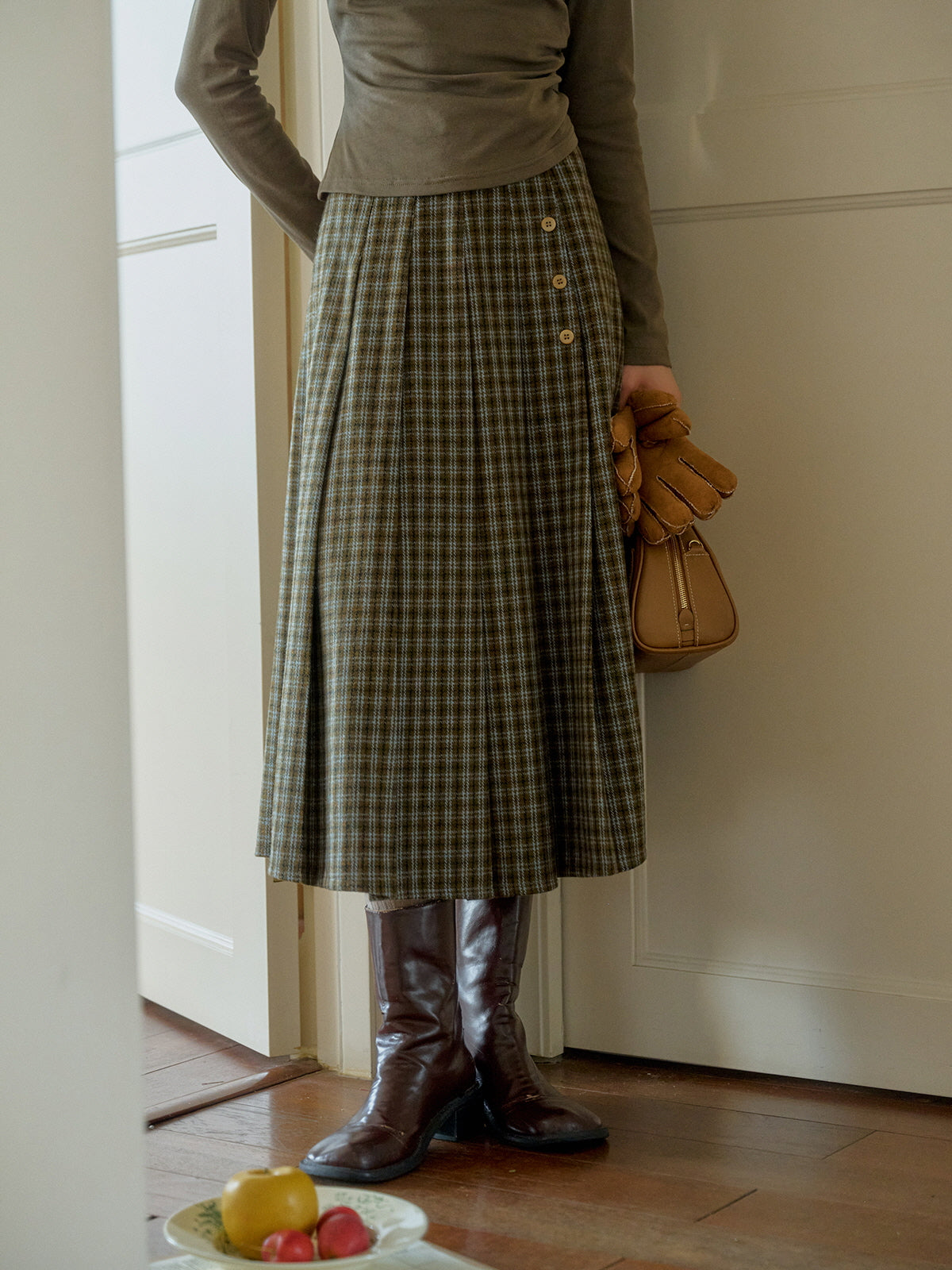 Timeless Plaid Wool Midi Skirt