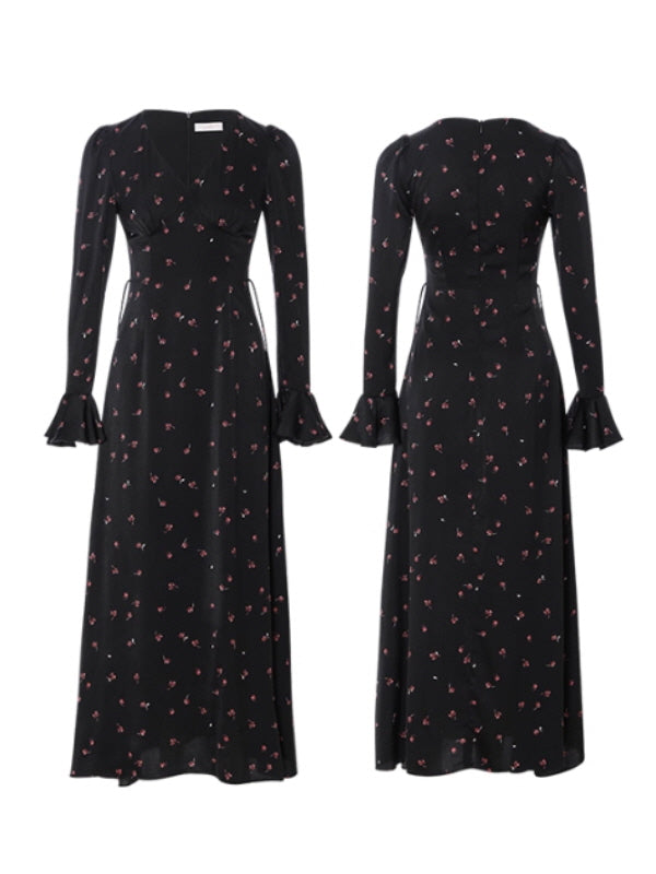 Midnight Petal Vintage Charm Maxi Dress