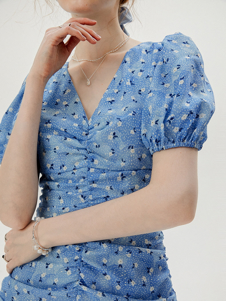 Blue Blossom Ruched Dress