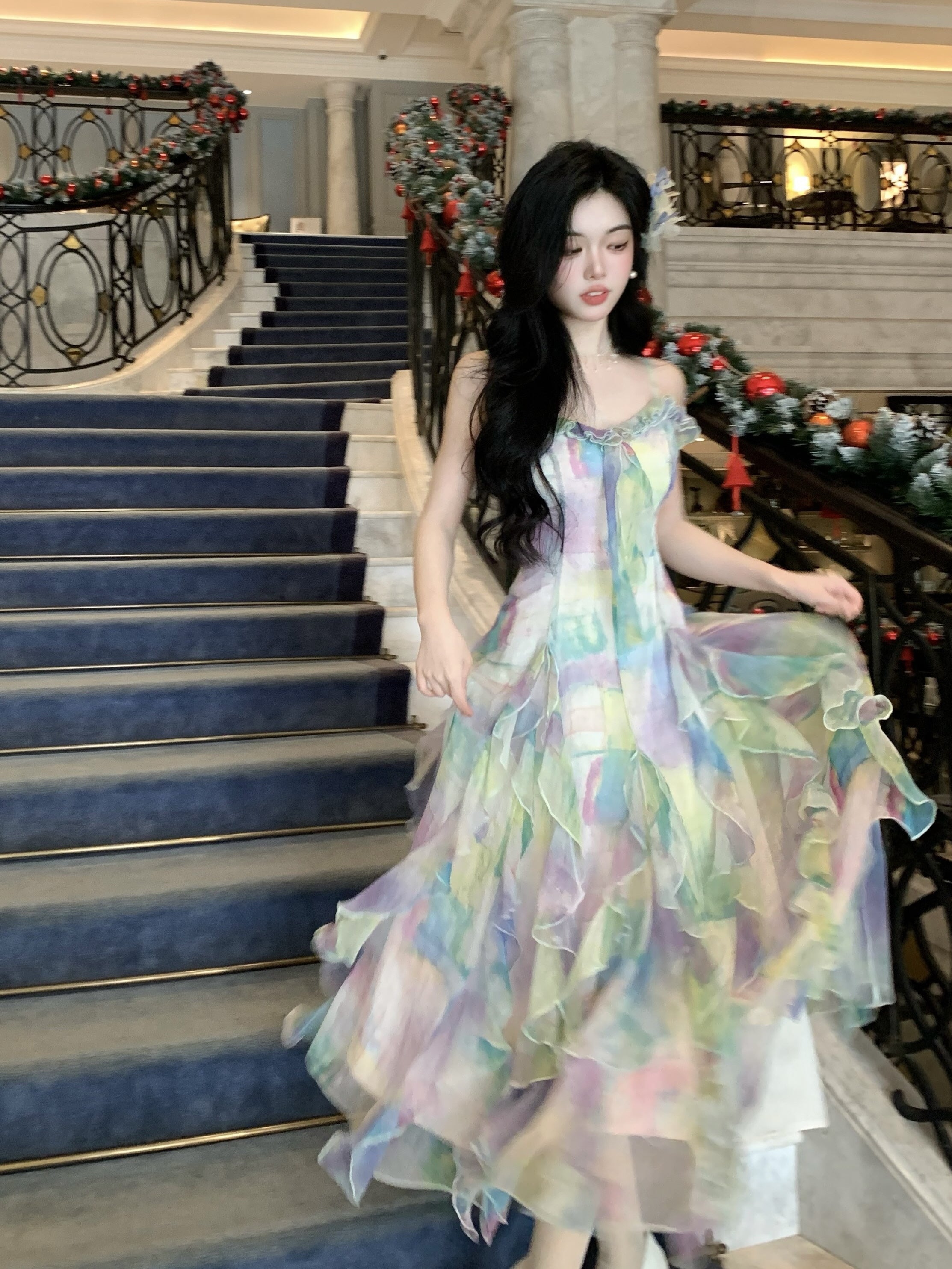Ethereal Watercolor Ruffle Gown