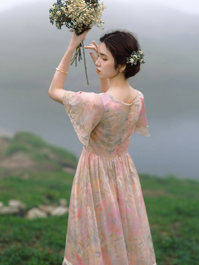 Jasmine's Vintage Floral Chiffon Dress