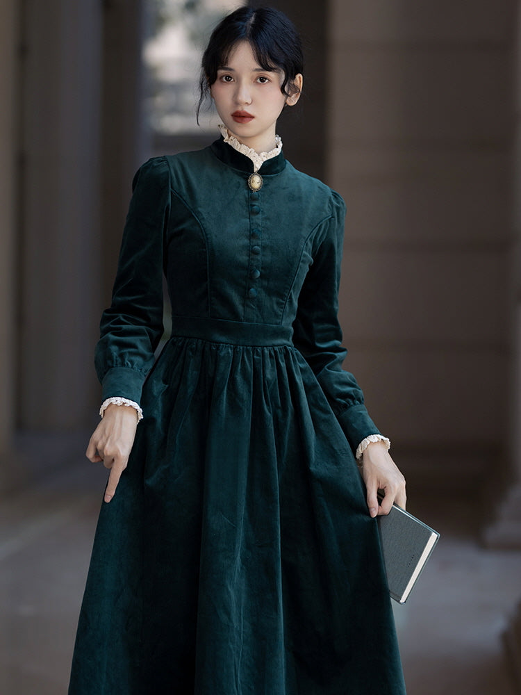 Vintage Corduroy Forest Green Dress