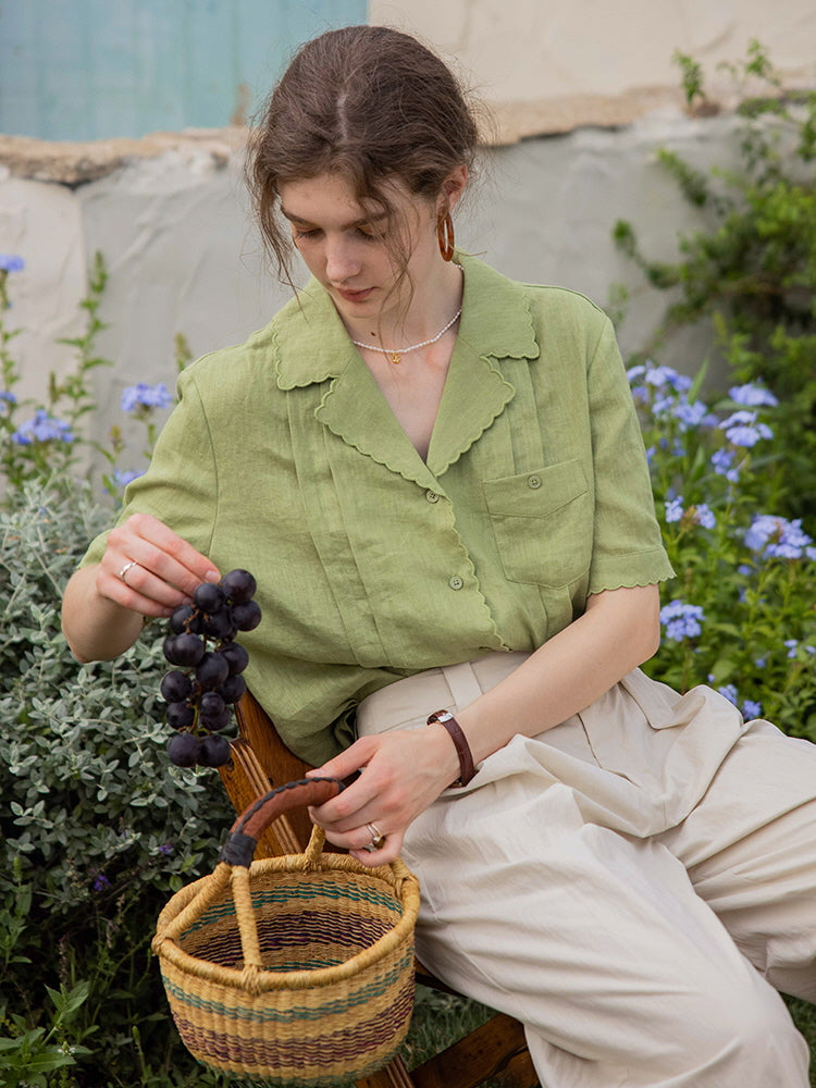 Sophia's Green Linen Blouse