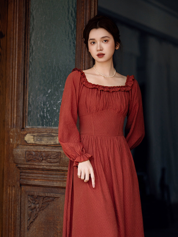 Retro Ruffled Square Neck Dress