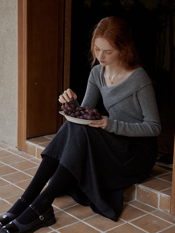 Elegant Off-Shoulder Wool Sweater