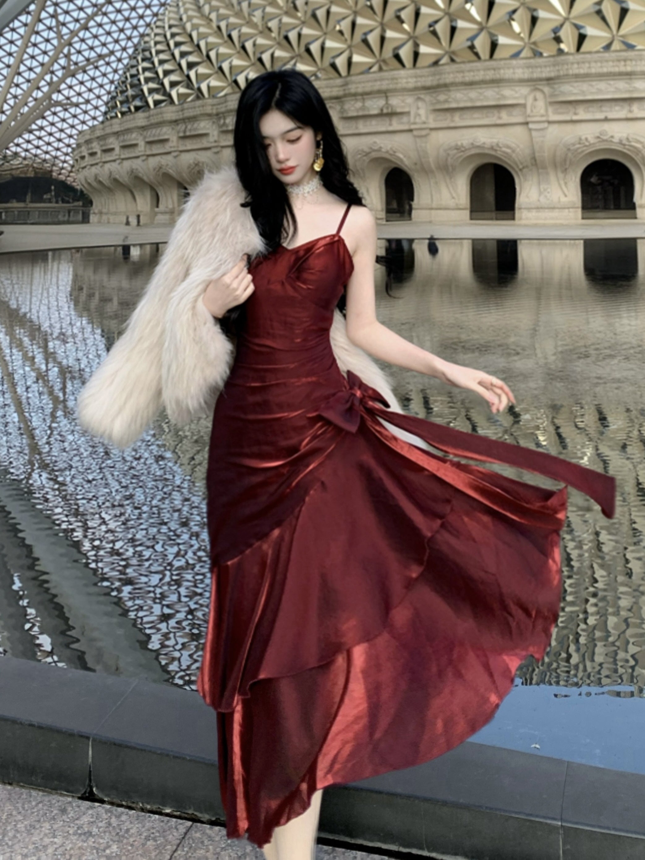 Crimson Elegance Mermaid Bow Dress