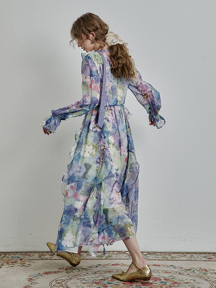 Ethereal Watercolor Ruffle Dress