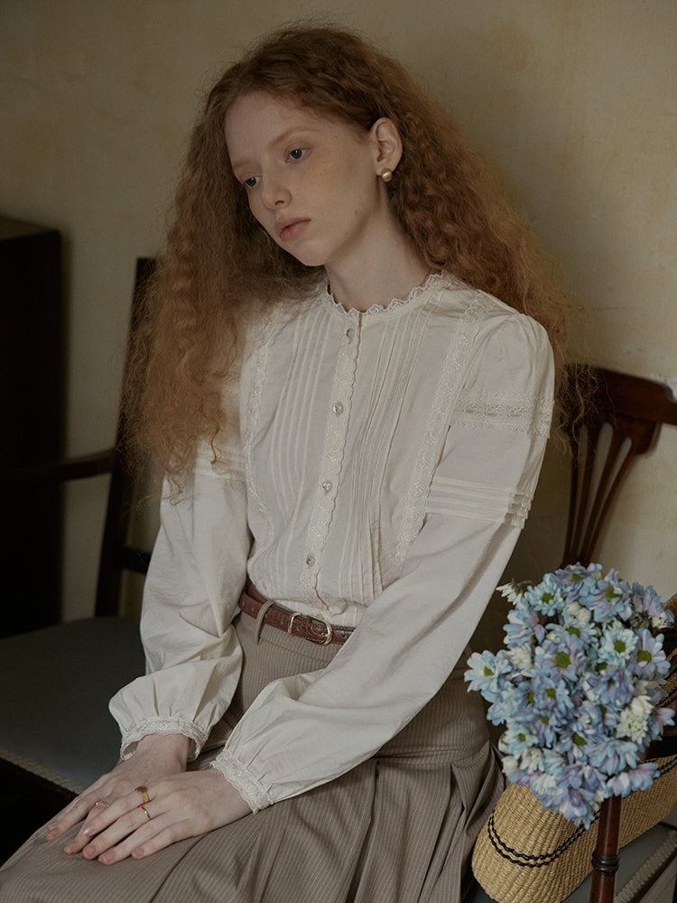 Romantic Vintage Pintuck Lace Blouse